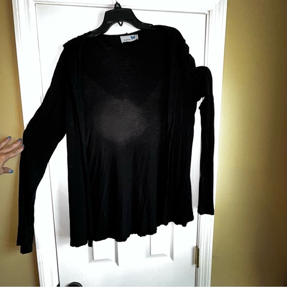 Black Open Front Lightweight Cardigan with hood size large - Picture 2 of 4